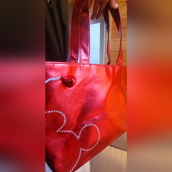 Walt Disney Parks Red Metallic Mickey Mouse Tote Bag Rhinestones 2012 Reversible - Picture 9 of 13
